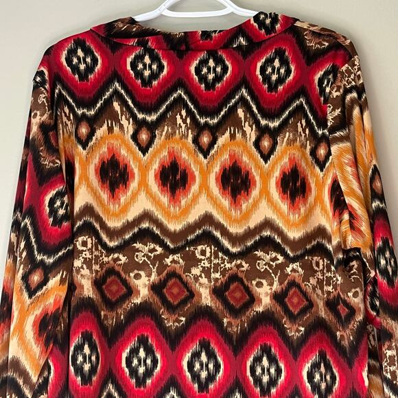 Susan Lawrence Red / Black / Brown Patterned 3/4 Sleeve Blouse Size 2X - Picture 5 of 10